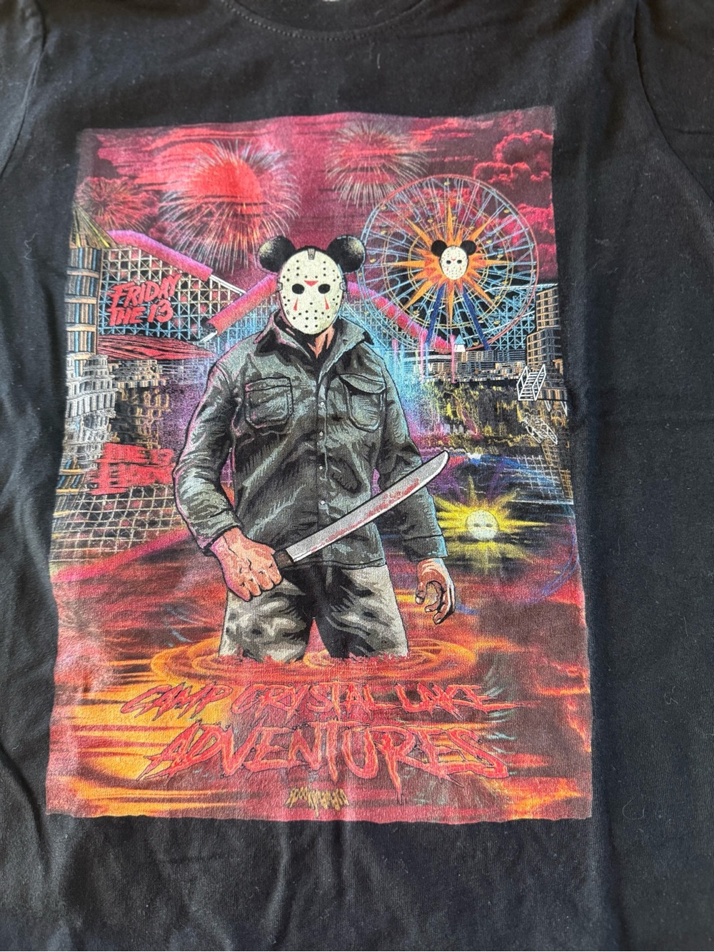 Camp Crystal Lake Kids Black Short-Sleeve Tee with Multicolor Horror Graphic